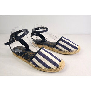 Sam Edelman Vivian Espadrille Sandals 9 Navy White Striped Ankle Strap Canvas
